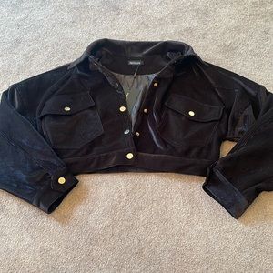 Black Cropped Cord Oversized Trucker Jacket